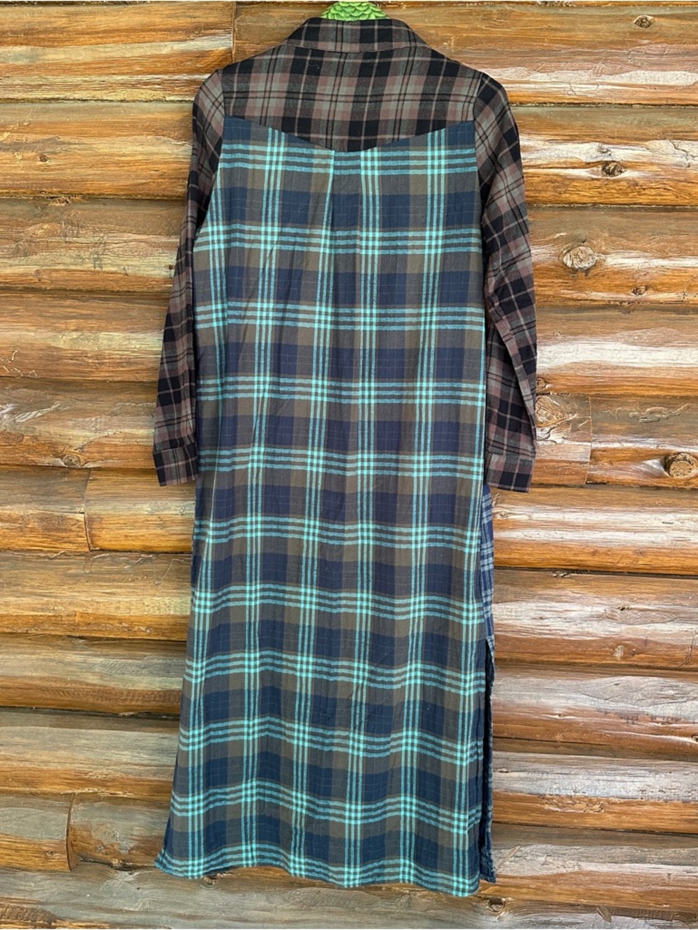 NATURAL LIFE Patchwork Plaid maxi Shirt Dress Boho - Picture 5 of 7